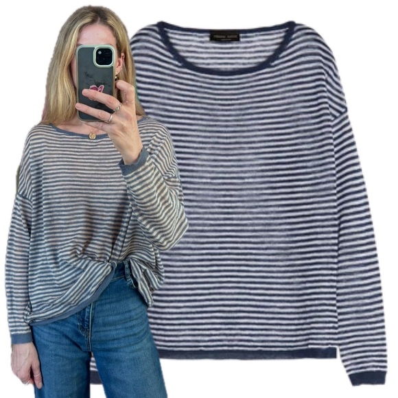 Roberto Collina Sweaters - Roberto Collina Unisex Knit Linen Blend Lightweight Stripe Sweater Jumper Shirt